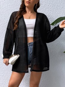 SHEIN Essnce Áo khoác cỡ lớn cắt màu trơn Giải trí - màu đen - Xem 5