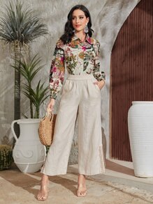 Mulvari Tropical Print High Low Hem Shirt - Multicolor - View 5