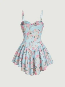 SHEIN MOD Đầm Viên lá sen Dây kéo Hoa Boho - Nhiều màu - Xem 2