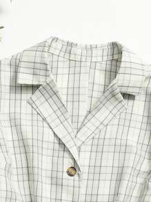 SHEIN EZwear Plus Plaid Lapel Collar Button Front Blouse - Multicolor - View 6