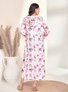 Al Najma Váy Ả Rập Tương phản ren Hoa Tất cả trên in Boho - Màu Hồng baby - Xem 2