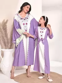 Al Najma 印花撞色蝙蝠袖土耳其長袍 - 彩色 - 查看 6