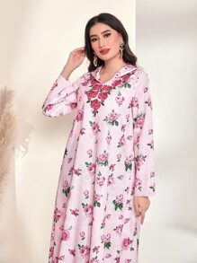 Al Najma Váy Ả Rập Tương phản ren Hoa Tất cả trên in Boho - Màu Hồng baby - Xem 4