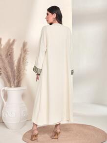 Al Najma Graphic Print Dress & Trumpet Sleeve Coat - Apricot - View 2