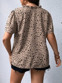 SHEIN LUNE 夏季碎花印花缺口领泡泡袖衬衫 - 彩色 - 查看 2