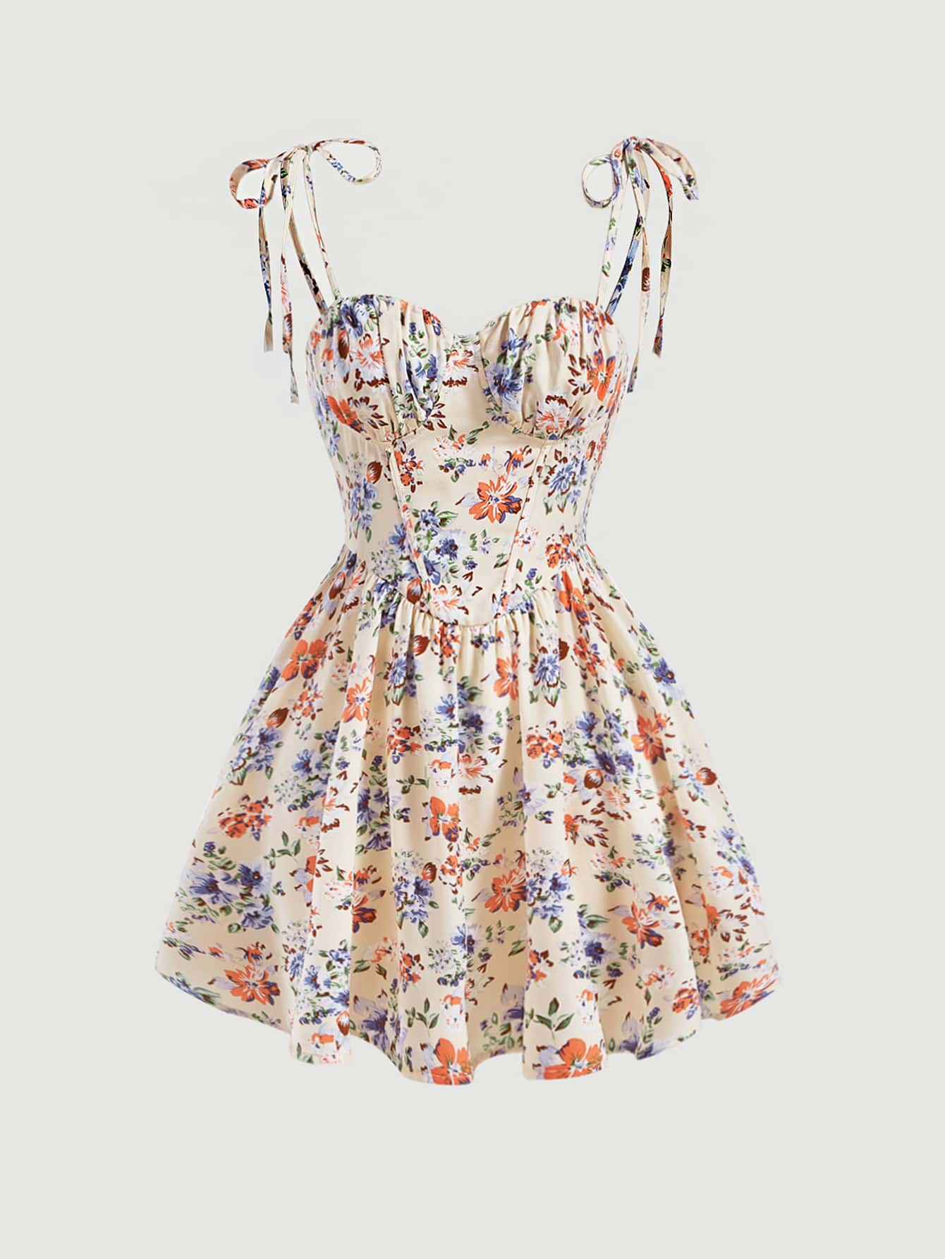 SHEIN MOD Vestido de tirantes con estampado floral de hombros con cordón pecho con fruncido - Multicolor - Ver 1