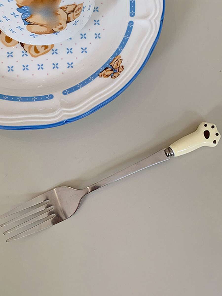 1pc Cartoon Cat Paw Decor Fork - Multicolor - View 1