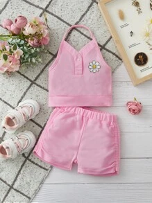 Baby Floral Print Halter Top & Shorts - Pink - View 1