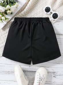 Girls Heart Print Slant Pocket Shorts - Black - View 2
