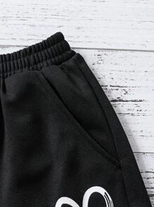 Girls Heart Print Slant Pocket Shorts - Black - View 3