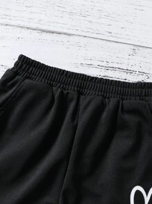 Girls Heart Print Slant Pocket Shorts - Black - View 4