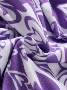 SHEIN Girls Allover Heart Print Flare Leg Trousers - Violet Purple - View 5