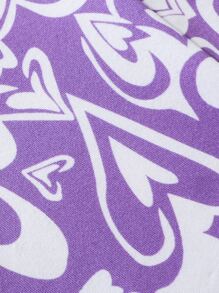 SHEIN Girls Allover Heart Print Flare Leg Trousers - Violet Purple - View 6