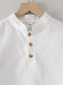 SHEIN Boys Roll Tab Sleeve Half Button Shirt & Shorts - Multicolor - View 3