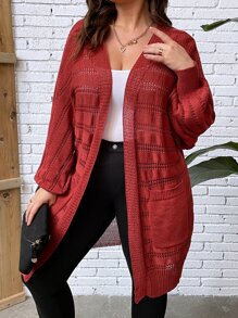 SHEIN LUNE Cárdigan de punto con manga farol y diseño de calado para talla grande