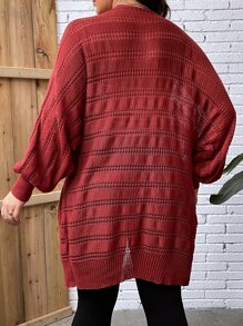 SHEIN LUNE Cárdigan de punto con manga farol y diseño de calado para talla grande