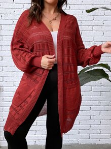 SHEIN LUNE Cárdigan de punto con manga farol y diseño de calado para talla grande