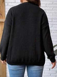 SHEIN LUNE Plus Drop Shoulder Button Front Cardigan In Fall/Winter - Black - View 2