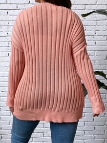 SHEIN Essnce Cárdigan tejido de cable de hombros caídos - Rosa coral - Ver 2