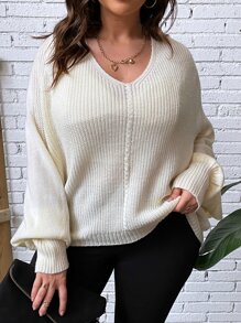 Calvaya Plus Solid Batwing Sleeve Jumper - Apricot - View 3