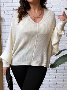 Calvaya Plus Solid Batwing Sleeve Jumper - Apricot - View 4