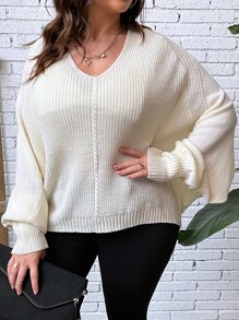Calvaya Plus Solid Batwing Sleeve Jumper - Apricot - View 5