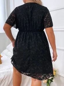 SHEIN LUNE Plus Floral Lace Butterfly Sleeve Dress - Black - View 3