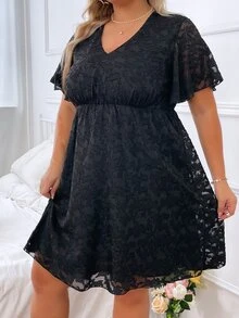 SHEIN LUNE Plus Floral Lace Butterfly Sleeve Dress - Black - View 6