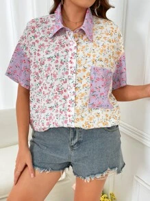 SHEIN Holidaya Plus Allover Floral Print Drop Shoulder Shirt - Multicolor - View 3