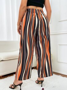 SHEIN Holidaya Plus Striped Print Belted Wide Leg Trousers - Multicolor - View 2