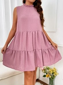 SHEIN LUNE Vestido smock de lunares bajo con fruncido - Rosa vieja - Ver 4