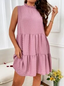 SHEIN LUNE Vestido smock de lunares bajo con fruncido - Rosa vieja - Ver 5