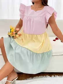 SHEIN Clasi 大碼撞色荷葉邊連衣裙 - 彩色 - 查看 1