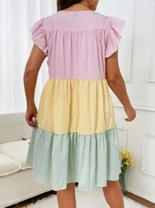 SHEIN Clasi 大碼撞色荷葉邊連衣裙 - 彩色 - 查看 3