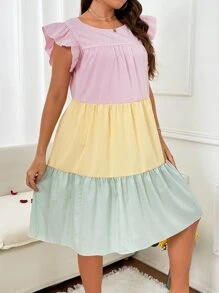 SHEIN Clasi 大碼撞色荷葉邊連衣裙 - 彩色 - 查看 4