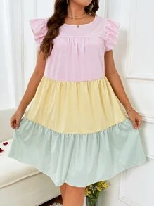 SHEIN Clasi 大碼撞色荷葉邊連衣裙 - 彩色 - 查看 2