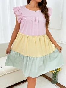 SHEIN Clasi 大碼撞色荷葉邊連衣裙 - 彩色 - 查看 7