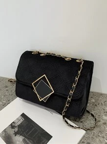 Bolso de hombro ligero, informal, de negocios, con cadena, decoración de metal, acolchado, sólido, para adolescentes, niñas, mujeres, estudiantes universitarios, novatos y trabajadores de cuello blanco, perfecto para oficina, universidad, trabajo, negocios, desplazamientos, actividades al aire libre, viajes, salidas - Negro - Ver 1