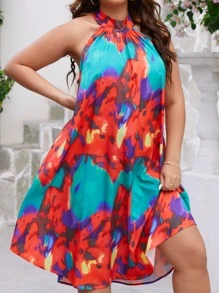 Breezaya Vestido con estampado de tie dye de cuello halter - Multicolor - Ver 6