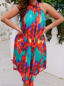 Breezaya Vestido con estampado de tie dye de cuello halter - Multicolor - Ver 8