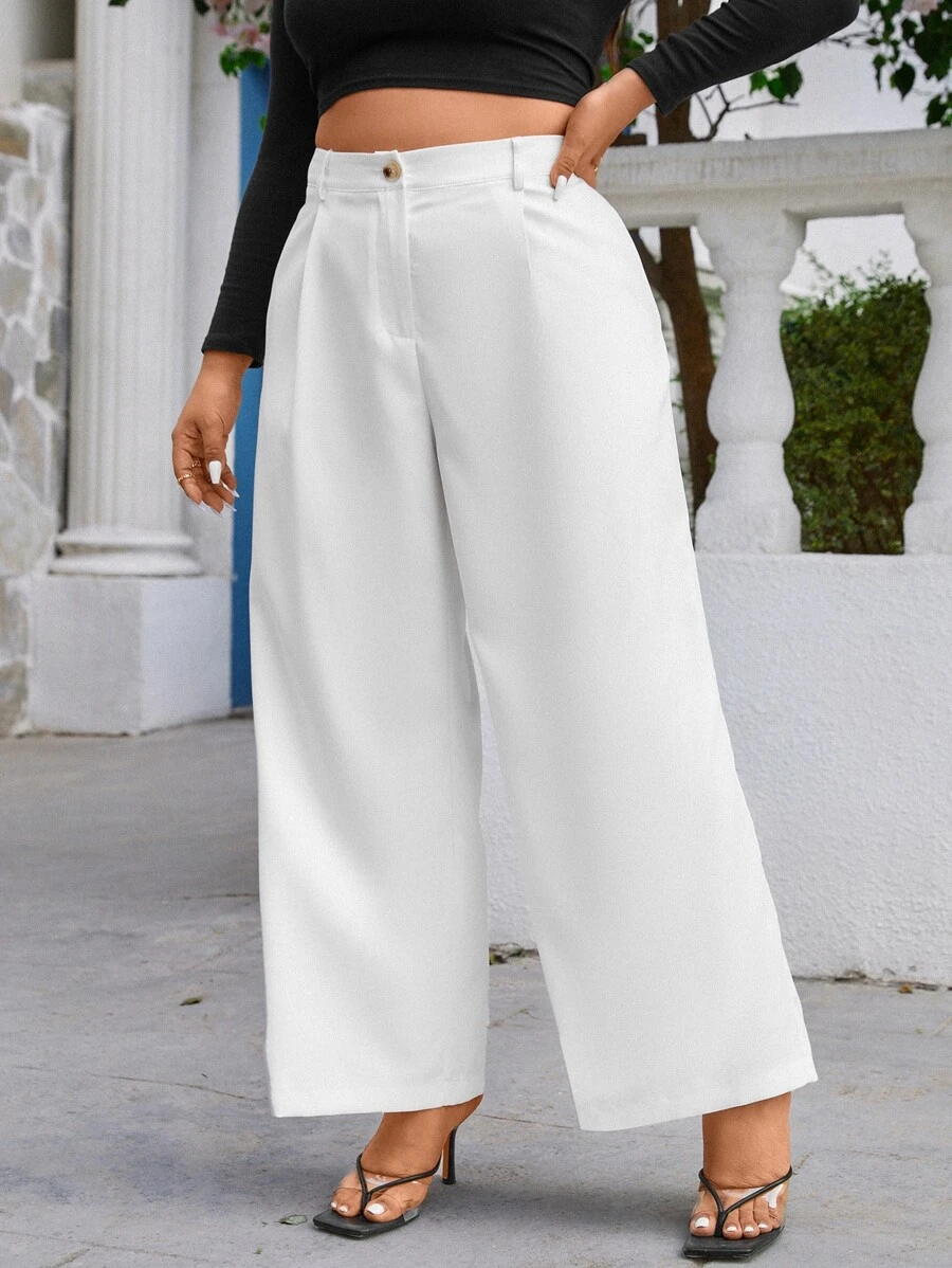 SHEIN Clasi Plus High Waist Wide Leg Trousers - White - View 1