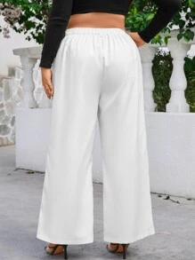 SHEIN Clasi Plus High Waist Wide Leg Trousers - White - View 2