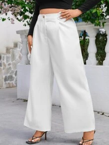 SHEIN Clasi Plus High Waist Wide Leg Trousers - White - View 4