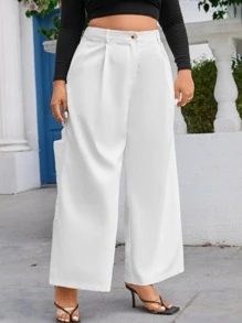 SHEIN Clasi Plus High Waist Wide Leg Trousers - White - View 5