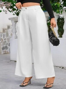 SHEIN Clasi Plus High Waist Wide Leg Trousers - White - View 6