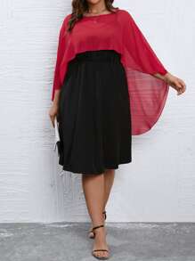 SHEIN Clasi Plus Two Tone Cape Detail Dress - Multicolor - View 1