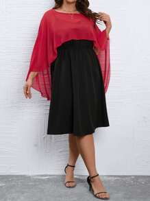 SHEIN Clasi Plus Two Tone Cape Detail Dress - Multicolor - View 3