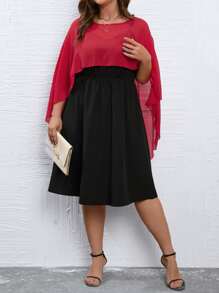 SHEIN Clasi Plus Two Tone Cape Detail Dress - Multicolor - View 4