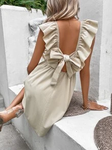 Breezaya Tie Backless Ruffle Trim Dress - Apricot - View 2