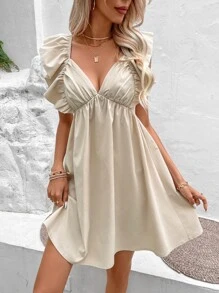 Breezaya Tie Backless Ruffle Trim Dress - Apricot - View 5